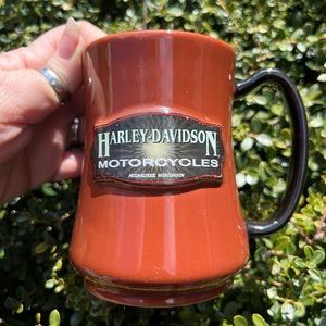 Harley Davidson Ceramic Tall Coffee Cup Mug Shield Bar Black Brown VTG 2002